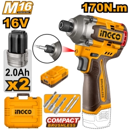ATORNILLADOR DE IMPACTO A BATERIA 16V 170NM C/2 BATERIAS Y CARGADOR EN VALIJA + ACCS INGCO - CIRLI16178