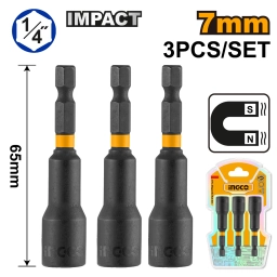 SET X 3 ADAPTADOR IMPACTO IMANTADO 7mm 1/4" LARGO 65MM INGCO - AMN0731