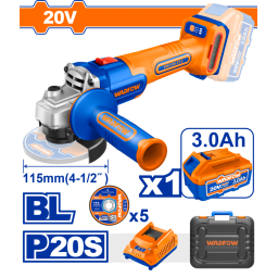 AMOLADORA A BATERIA BRUSHLESS 20V C BAT 3.0 AMP + CARGADOR 5 DISCOS + VALIJA WADFOW - WLAP522