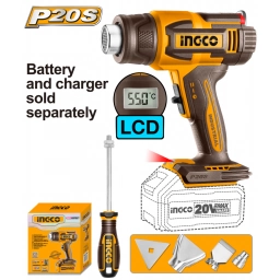 PISTOLA DE CALOR A BAT 20V P20S DISPLAY LCD TEMP AJUSTABLE 30-550� SIN BAT Y SIN CARG INGCO - HGLI2003