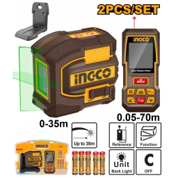 SET MEDICI�N NIVEL L�SER VERDE 35MTS (HLL156601) + MEDIDOR DE DISTANCIA 70MTS (HLDD0708) INGCO COSLL0401