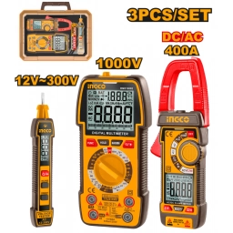 SET MEDICI�N TESTER 12-300V (HSDT33001) + MULT�METRO 1000V (DM310002) + AMPER�METRO 400A (DCM62002) INGCO COS24067