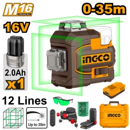 NIVEL LASER AUTONIVELANTE 3D VERDE A BATERIA 35MTS 16V M16 C/BATERIA + VALIJA +  ACCESORIOS HLL301201