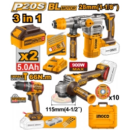 KIT COMBO A BATERIA P20S 20V CTALADRO ATORNILLADOR CPERCUTOR + AMOLADORA +  ROTOMARTILLO C2 BATERIAS, CARGADOR, ACCES
