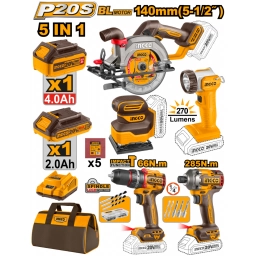KIT COMBO A BATERIA P20S 20V SIERRA CIRCULAR + TALADRO ATORNILLADOR CPERCUTOR + ATORNILLADOR + LIJADORA + LINTERNA C 2