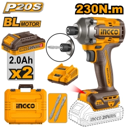 ATORNILLADOR DE IMPACTO A BATER�A 20V P20S 230NM C/2BATERIAS, CARGADOR, 2 PUNTAS Y VALIJA INGCO CIRLI2023