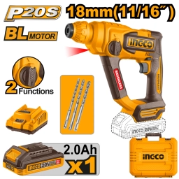 ROTOMARTILLO A BATER�A 20V P20S SDS PLUS 1.8J + 3 MECHAS, C/BATER�A, CARGADOR Y VALIJA INGCO CRHLI201881