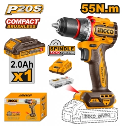 TALADRO ATORNILLADOR A BATER�A 20V P20S BRUSHLESS 55NM CBATER�A, CARGADOR Y ACCESORIOS INGCO CDLI205582