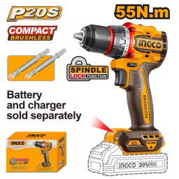 TALADRO ATORNILLADOR A BATER�A 20V P20S BRUSHLESS 55NM + 2 PUNTAS S/BAT, S/CARG INGCO CDLI205581