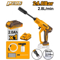 HIDROLAVADORA A BATER�A 20V P20S 24.8BAR C/BATER�A, CARGADOR + ACCESORIOS INGCO CPWLI20362