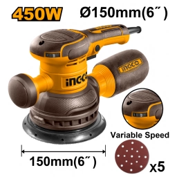 LIJADORA ROTO ORBITAL ELECTRICA 150MM 450W CON 5 LIJAS INGCO RS4516