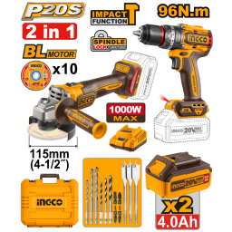 KIT A BATERIA P20S 20V TALADRO ATORNILLADOR CPERCUTOR 96NM + AMOLADORA ANGULAR, C2BAT, CARGADOR , ACCESORIOS Y VALIJA 