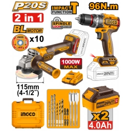 KIT A BATERIA P20S 20V TALADRO ATORNILLADOR CPERCUTOR 96NM + AMOLADORA ANGULAR, C2BAT, CARGADOR , ACCESORIOS Y VALIJA 