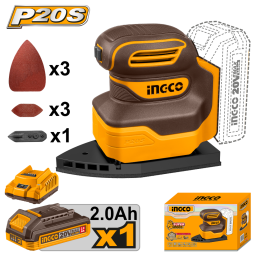 LIJADORA ORBITAL DELTA A BATER�A P20S 20V CBAT Y CARGADOR + ACCESORIOS INGCO CPSLI20141
