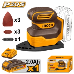 LIJADORA ORBITAL DELTA A BATER�A P20S 20V CBAT Y CARGADOR + ACCESORIOS INGCO CPSLI20141