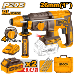 ROTOMARTILLO A BATERA BRUSHLESS MOTOR 20V P20S C2BAT, CARGADOR, VALIJA Y ACCESORIOS INGCO CRHLI202682