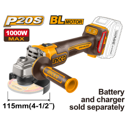AMOLADORA ANGULAR A BATERIA 20V P20S BRUSHLESS MOTOR 4½" 115MM S/BAT, S/CARG INGCO CAGLI27153