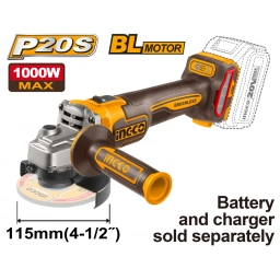 AMOLADORA ANGULAR A BATERIA 20V P20S BRUSHLESS MOTOR 4� 115MM SBAT, SCARG INGCO CAGLI27153