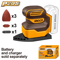 LIJADORA ORBITAL DELTA A BATER�A 20V P20S CON ACCESORIOS SBAT, SCARG INGCO CPSLI2014