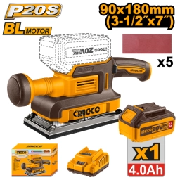 LIJADORA ORBITAL A BATERÍA BRUSHLESS MOTOR 20V P20S C/BAT + CARGADOR + 5 LIJAS INGCO CFSLI20311