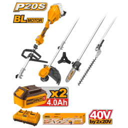 HERRAMIENTA MULTIFUNCI�N DE JARD�N A BATER�A 4 EN 1 BRUSHLESS MOTOR P20S 40V C2 BAT + CARGADOR DOBLE + ACCESORIOS INGCO
