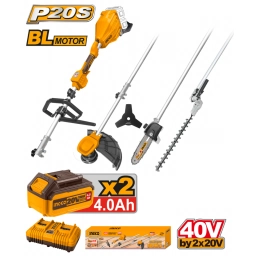 HERRAMIENTA MULTIFUNCI�N DE JARD�N A BATER�A 4 EN 1 BRUSHLESS MOTOR P20S 40V C2 BAT + CARGADOR DOBLE + ACCESORIOS INGCO