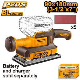 LIJADORA ORBITAL A BATER�A BRUSHLESS MOTOR 20V P20S + 5 LIJAS, SBAT, SCARGADOR INGCO CFSLI2031