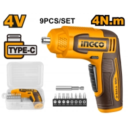 ATORNILLADOR A BATER�A 4NM 4V + ACCESORIOS Y VALIJA, CARGA TIPO-C (S/CABLE) INGCO CSDLI0458