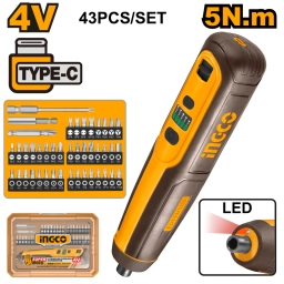 ATORNILLADOR A BATER�A 5NM 4V C/ SET 44PCS + VALIJA, CARGA TIPO-C (S/CABLE) INGCO CSDLI04062