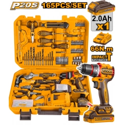 KIT ATORNILLADOR PERCUTOR 20V (CIDLI20035) EN VALIJA C/BAT Y CARGADOR + 165 HERRAMIENTAS INGCO - HKTHP11651
