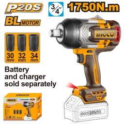 LLAVE DE IMPACTO 1750NM A BATERIA P20S 20V BRUSHLESS MOTOR  + 3 DADOS SIN BAT SIN CARGADOR INGCO CIWLI201751