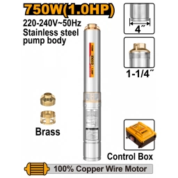 BOMBA SUMERGIBLE POZO PROFUNDO SEMISURGENTE 4" 750W 6.7M�/H CON CONTROLADOR INGCO DWP750621
