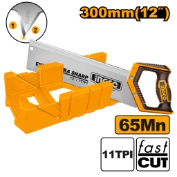 SET INGLETADORA MANUAL SERRUCHO COSTILLA 12" 11TPI + CAJA DE INGLETAR PLASTICA INGCO HMBSB30062