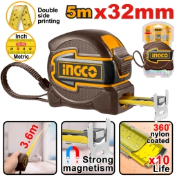 CINTA METRICA 5MX32MM DOBLE IMPRESION C/ GANCHO MAGNETICO METRICA Y EN PULGADAS INGCO HSMT80532