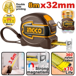 CINTA METRICA 8MX32MM DOBLE IMPRESION C/GANCHO MAGNETICO METRICA Y EN PULGADAS INGCO HSMT80832
