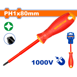 DESTORNILLADOR PHILLIPS AISLADO 1000V PH1 X 80MM MANGO ERGONOMICO WADFOW WSD7213