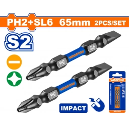 SET X2 PUNTAS IMPACTO PH2 + PLANA SL6 65MM ACERO S2 WADFOW WSV3K63