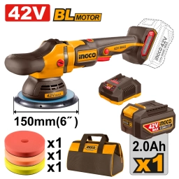 LUSTRA PULIDORA A BATERIA 42V BRUSHLESS 150MM C/ACCESORIOS + BATERIA 2.0AH + CARGADOR + BOLSO INGCO APLI42151