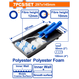SET RODILLOS CILINDRICOS + BANDEJA 7 EN 1 P/PINTURA INTERIOR WADFOW WCB3H71