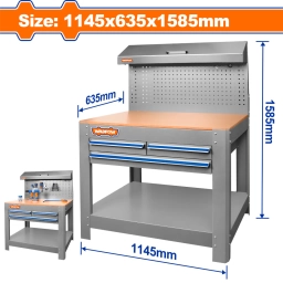 BANCO DE TRABAJO 1145X635X1585MM C/3 CAJONES + BASE DE MADERA WADFOW WCS5A05