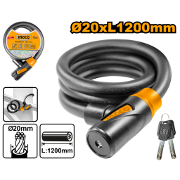 CANDADO PARA BICICLETA 20X1200MM C/2 LLAVES INGCO DBK112012