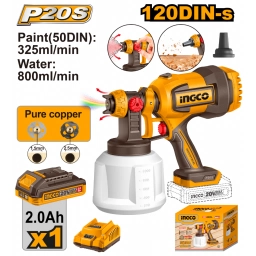 PISTOLA PARA PINTAR A BATERIA P20S 20V + BATERIA + CARGADOR + ACCESORIOS INGCO CSGLI20042
