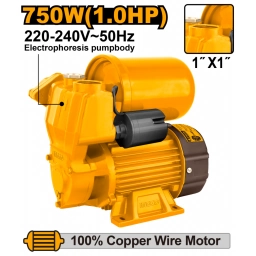 BOMBA PERIFERICA 1.0HP 750W CON PRESOSTATO Y TANQUE 2L ALTURA 52M CAUDAL 50L/MIN 220V INGCO VPA7508