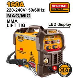 SOLDADORA INVERTER MAG/MIG/MMA/TIG  160A 220V CON ACCESORIOS INGCO ING-MGT16058