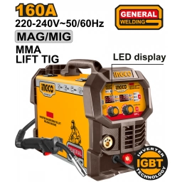 SOLDADORA INVERTER MAG/MIG/MMA/TIG  160A 220V CON ACCESORIOS INGCO ING-MGT16058