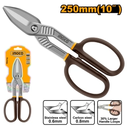 TIJERA PARA CHAPA 10" M�X 0.8MM ACERO / 0.6MM INOX MANGO ANTIDESLIZANTE INGCO HTS0410