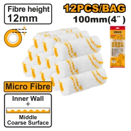 SET 12PCS REPUESTO PARA RODILLO 4" MICROFIBRA ALTURA 12MM PARED INTERIOR INGCO HRC560412