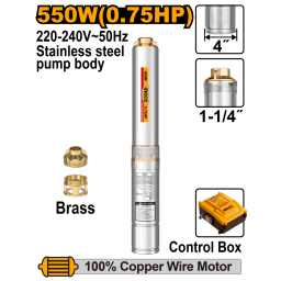 BOMBA SUMERGIBLE POZO PROFUNDO SEMISURGENTE 4"" 550W 6.7M/H CON CONTROLADOR INGCO DWP550621
