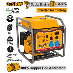 GENERADOR A GASOLINA INVERTER 3.5KW 220V 50HZ C/ DISPLAY DIGITAL Y MODO ECO INGCO GEIF40006