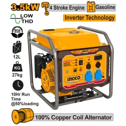 GENERADOR A GASOLINA INVERTER 3.5KW 220V 50HZ C/ DISPLAY DIGITAL Y MODO ECO INGCO GEIF40006